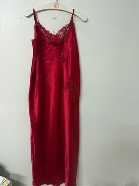 Morgan Taylor Red Satin Lace Slip Chemise